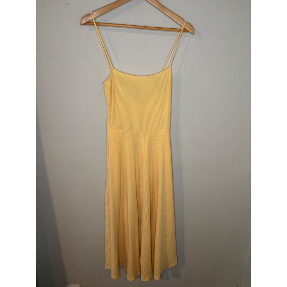 Reformation Small Yellow Ribbed Midi Dress‎ Fit Flare Sleeveless Stretch - Picture 2 of 6